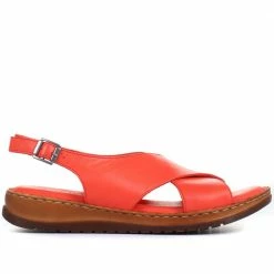 Pavers Ladies Red Leather Cross Strap Sandals - MKOC33003 / 320 061 / 320 061