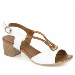 Bellissimo Women's Taupe Leather Heeled Sandal - BELMETIN2305 / 307 897 / 307 897 Sandals
