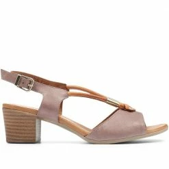 Bellissimo Women's Taupe Leather Heeled Sandal - BELMETIN2305 / 307 897 / 307 897 Sandals