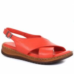 Pavers Ladies Red Leather Cross Strap Sandals - MKOC33003 / 320 061 / 320 061