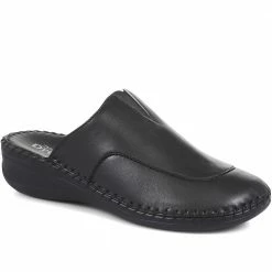 Fly Flot Women's Black Leather Slip On Clogs - KEM33001 / 319 780 / 319 780 Shoes