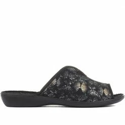 Pavers Ladies Brown Patterned Mule Slippers - ADA34001 / 320 337 / 320 337 Wide Fit