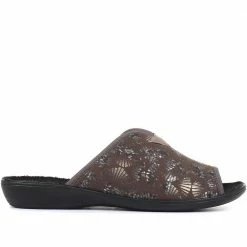 Pavers Ladies Brown Patterned Mule Slippers - ADA34001 / 320 337 / 320 337 Wide Fit