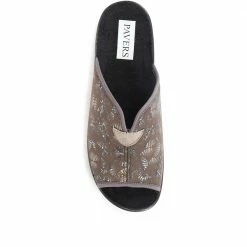 Pavers Ladies Brown Patterned Mule Slippers - ADA34001 / 320 337 / 320 337 Wide Fit