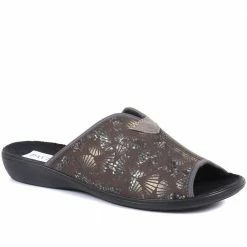 Pavers Ladies Brown Patterned Mule Slippers - ADA34001 / 320 337 / 320 337 Wide Fit