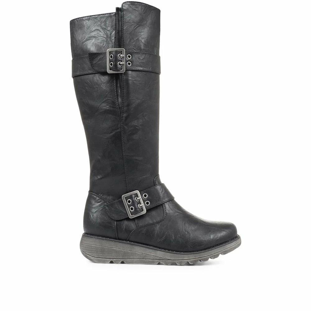 Pavers Wide Fit Ladies Tall Black Buckle Boots - WBINS34103 / 320 791 / 320 791 5 Pavers Wide Fit Ladies Tall Black Buckle Boots - WBINS34103 / 320 791 / 320 791