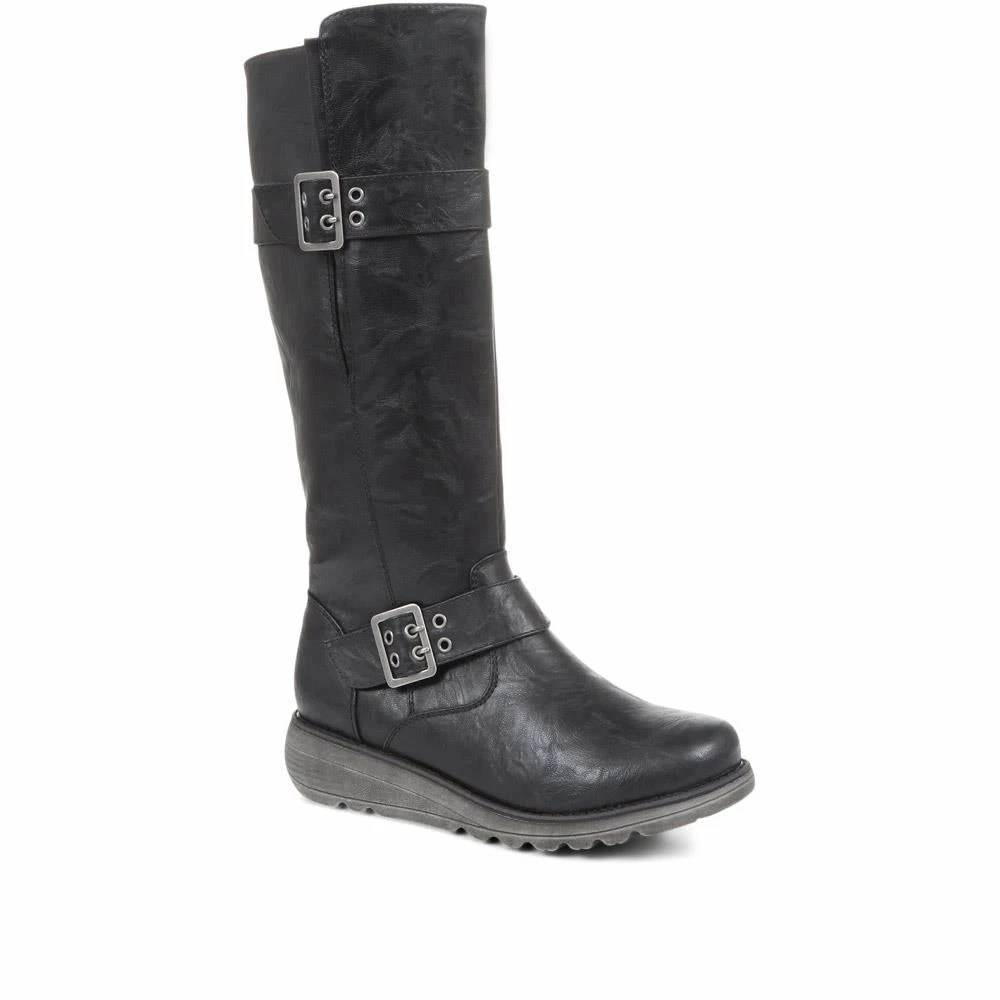 Pavers Wide Fit Ladies Tall Black Buckle Boots - WBINS34103 / 320 791 / 320 791 1 Pavers Wide Fit Ladies Tall Black Buckle Boots - WBINS34103 / 320 791 / 320 791