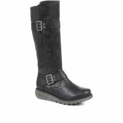 Pavers Wide Fit Ladies Tall Black Buckle Boots - WBINS34103 / 320 791 / 320 791