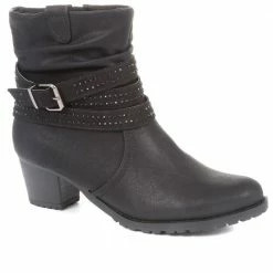 Pavers Black Slouch Ankle Boots With Buckle - PLAN34003 / 320 565 / 320 565