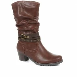 Pavers Brown Mid-Calf Low Heeled Boots - PLAN34001 / 320 564 / 320 564