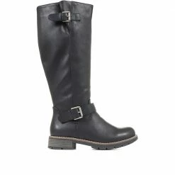 Pavers Black Knee High Buckle Boots - WBINS34213 / 320 941 / 320 941