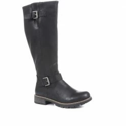 Pavers Black Knee High Buckle Boots - WBINS34213 / 320 941 / 320 941