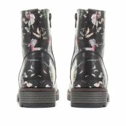 Pavers Ladies Black Floral Print Lace-Up Boots - WBINS32015 / 318 884 / 318 884