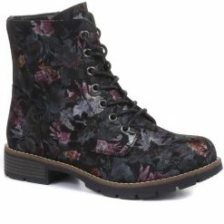 Pavers Ladies Black Floral Print Lace-Up Boots - WBINS32015 / 318 884 / 318 884