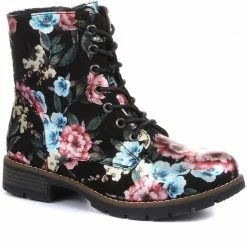 Pavers Ladies Black Floral Print Lace-Up Boots - WBINS32015 / 318 884 / 318 884