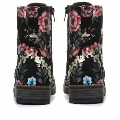 Pavers Ladies Black Floral Print Lace-Up Boots - WBINS32015 / 318 884 / 318 884